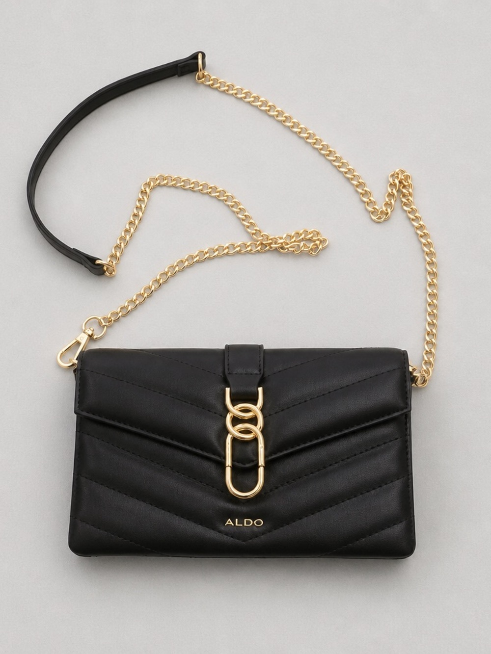 ALDO Black Quilted Crossbody with Gold Chain and Hardware